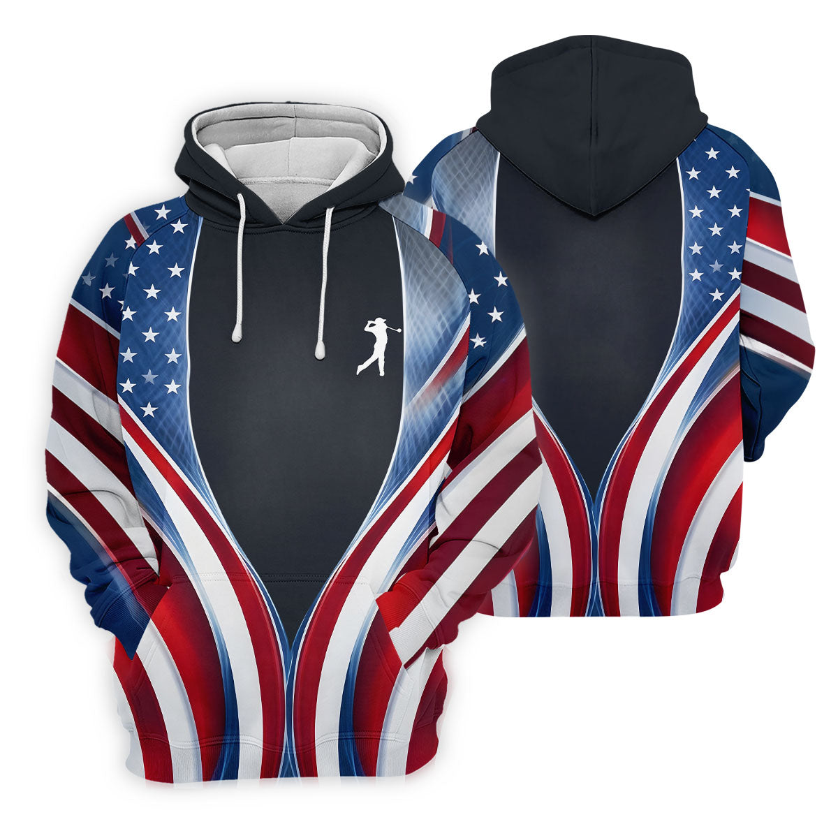 Red White Blue Wavy Stripes Patriotic Golf Shirt, 250 Years 4th Of July Golf Shirt For Women
