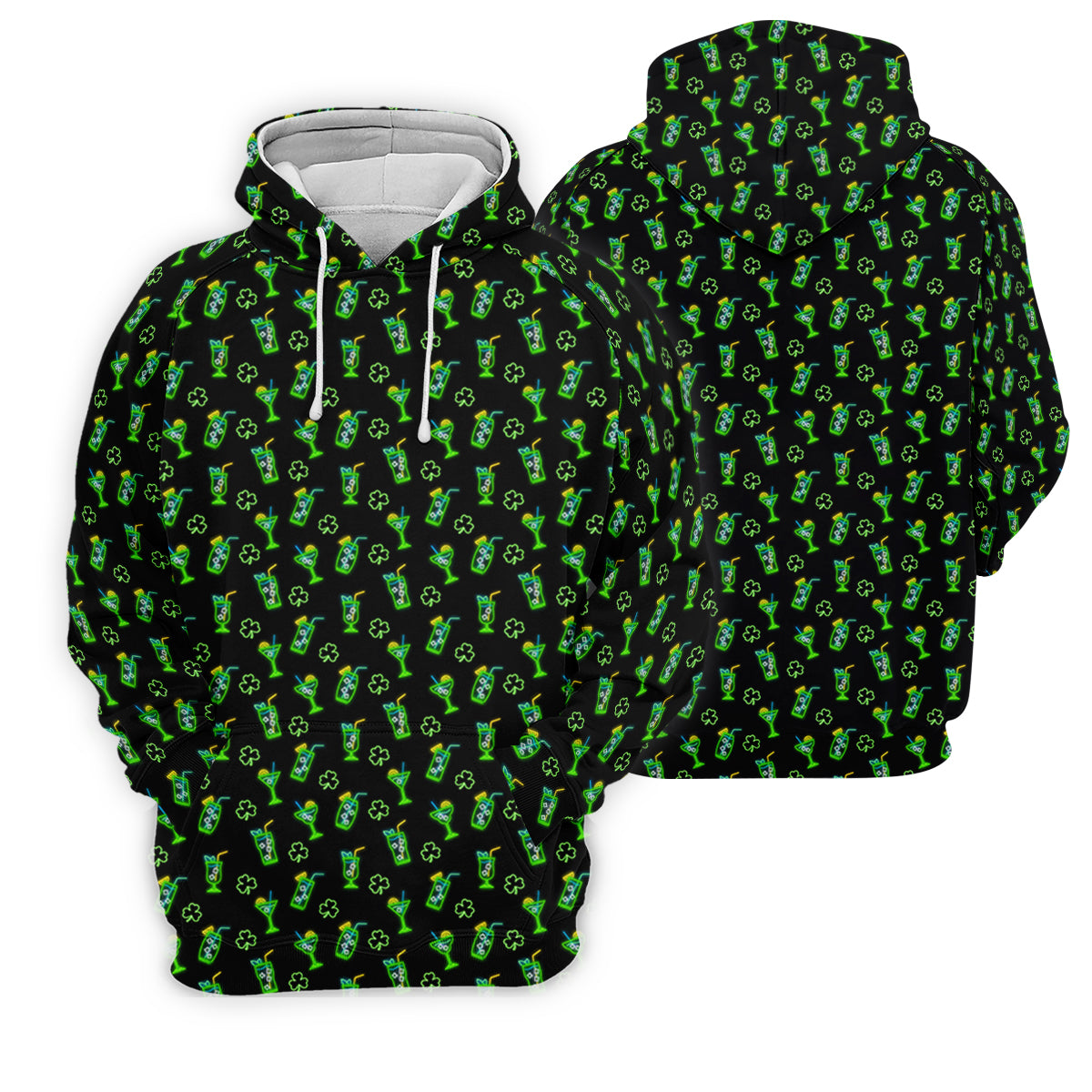 Neon Green Cocktails Three Leaf Clover St Patrick's Day Golf Shirt, Golf Gift For Men, Golf Shirts For Men