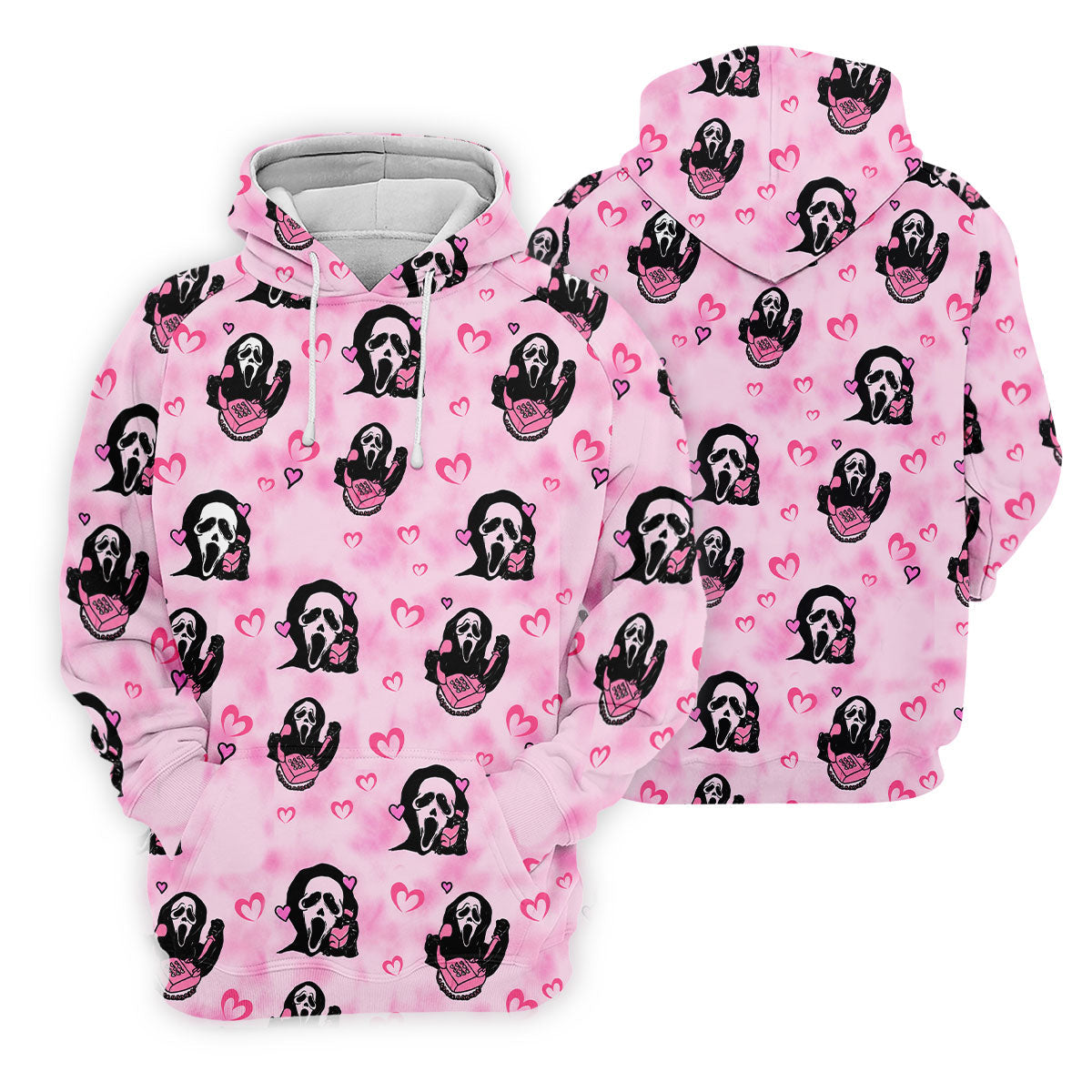 Pink Cute Ghost Caller Heart Pattern Halloween Golf Polo Shirt, Golf Shirts For Women