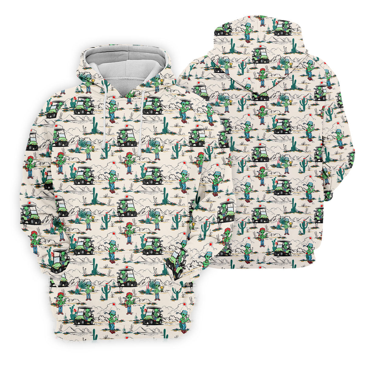 Beige Alien Desert Golf Pattern Golf Polo Shirt, Golf Polo Shirts For Men, Hawaiian Golf Shirt