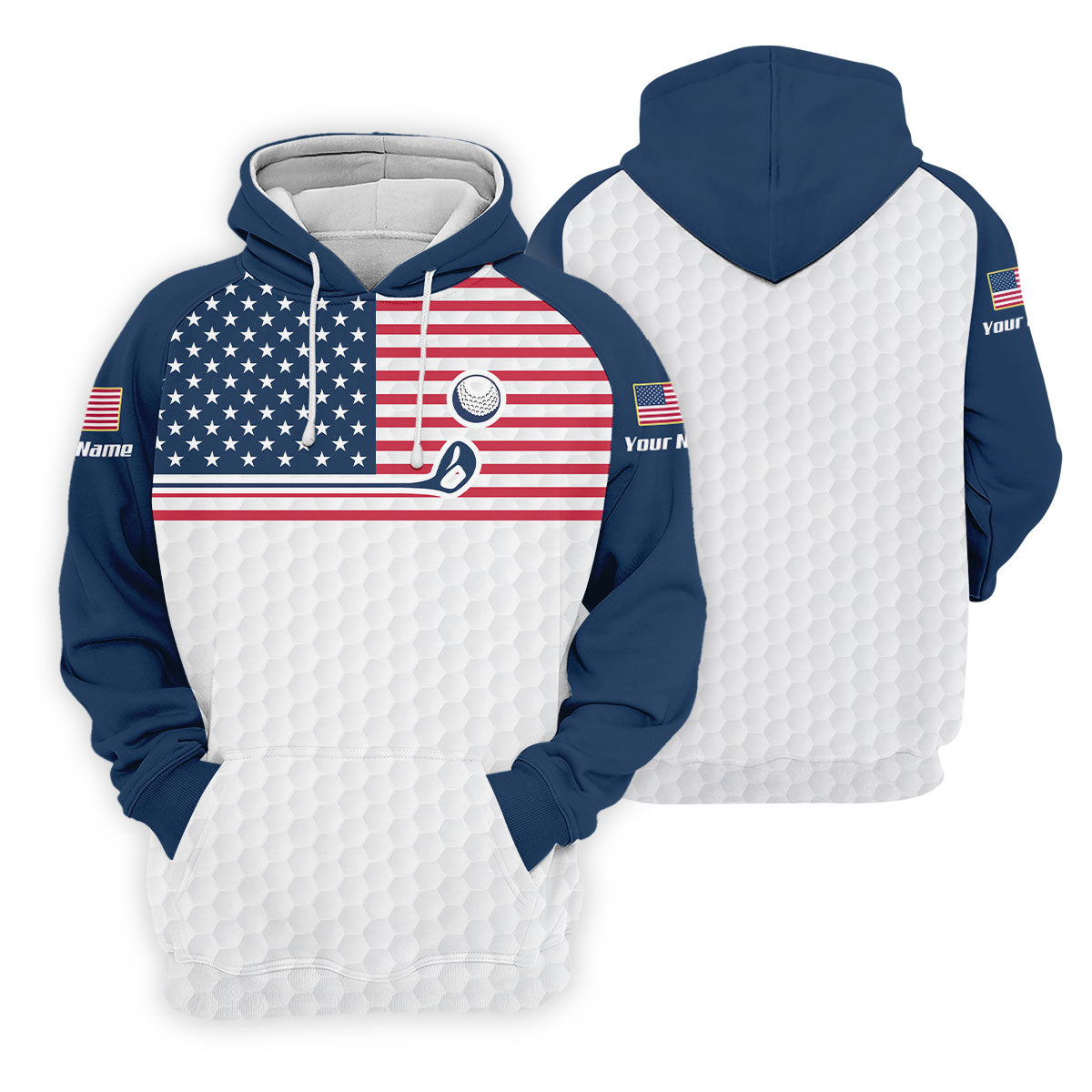 Patriot American Flag Golf Club Golf Ball Pattern Golf Tops For Men, 250th Anniversary Patriotic Golf Shirt
