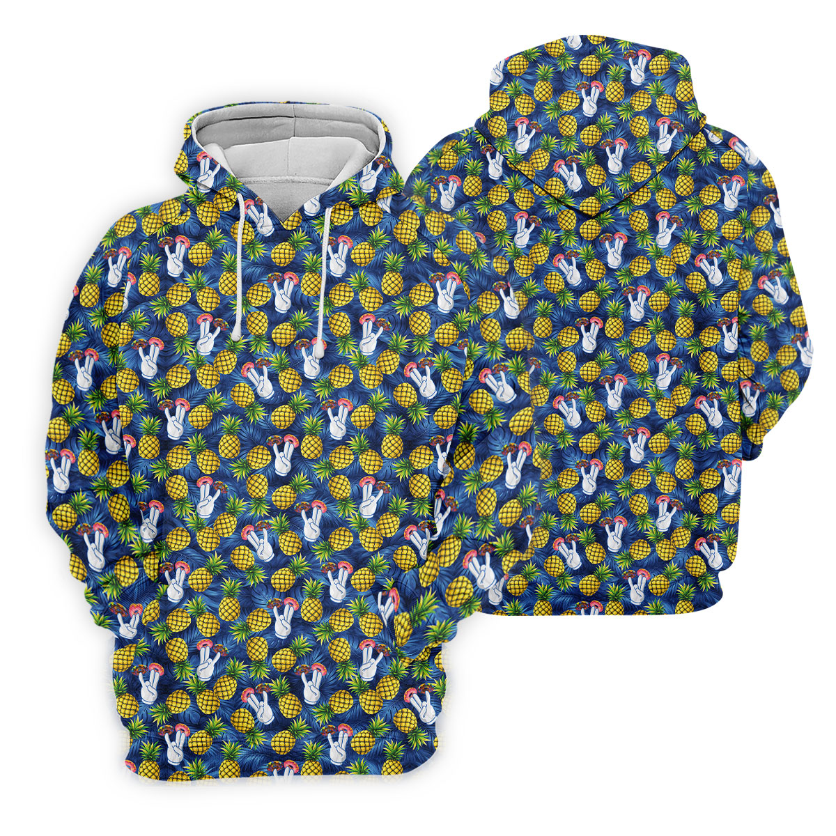 Hawaiian Pineapples Donut Finger Blue Green Yellow Fun Women's Golf Shirts, Women's Golf Tops, Ladies Golf Shirts
