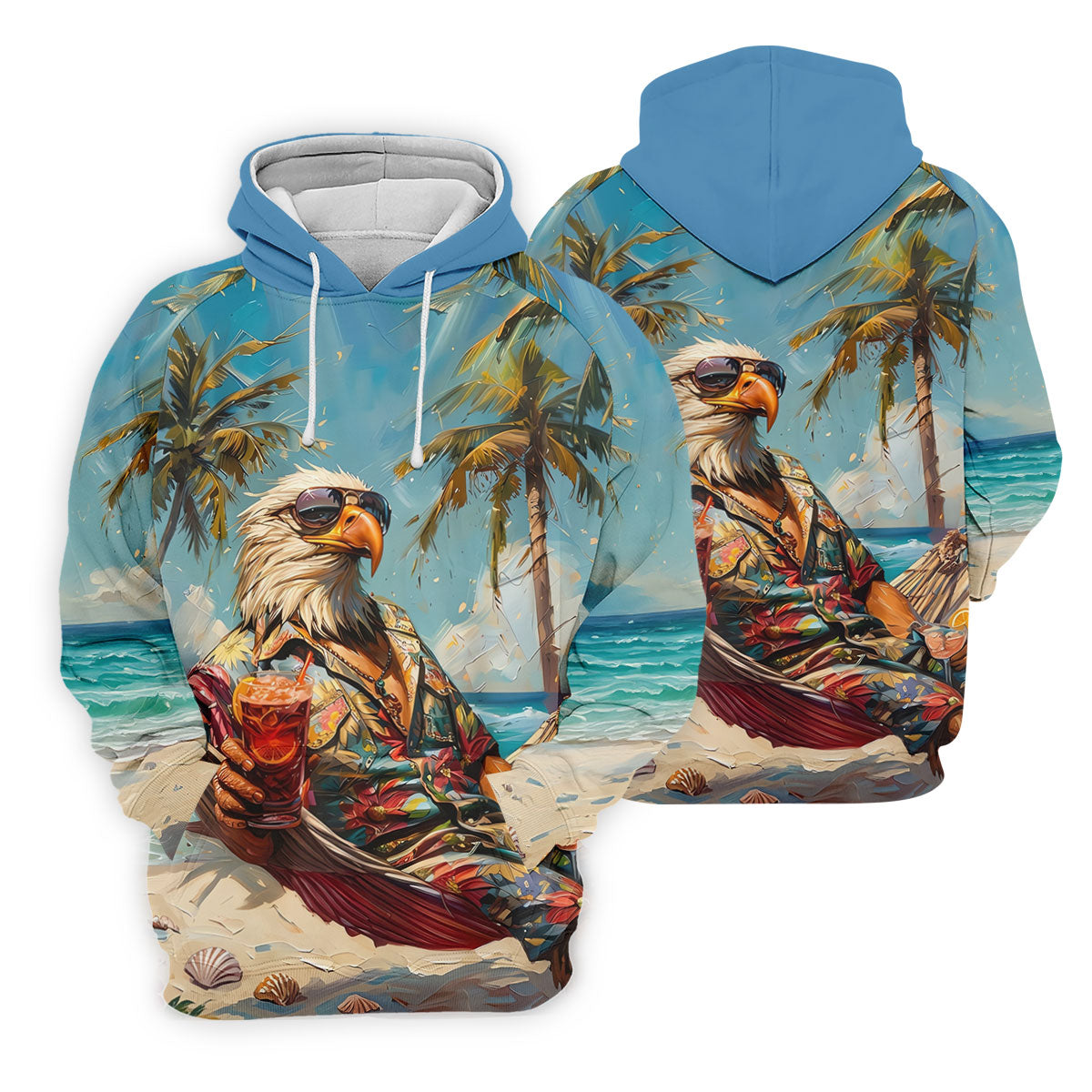 Cool Bald Eagle Tropical Vacation Hawaiian Golf Shirt, Vibrant Color Golf Shirt For Women