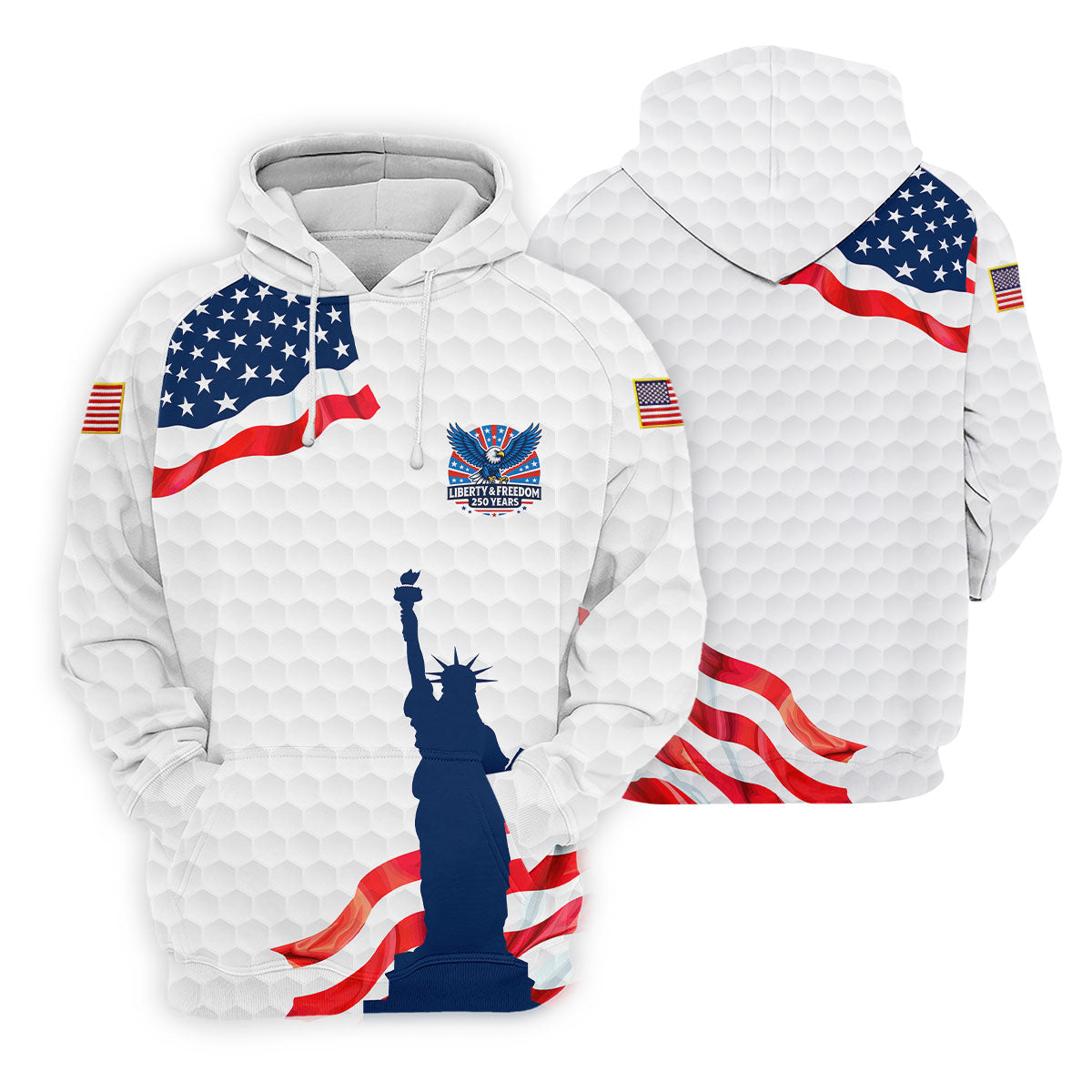Liberty And Freedom 250 Years Golf Ball Pattern Patriotic Golf Shirt, 4th Of July Polo Shirtor Men