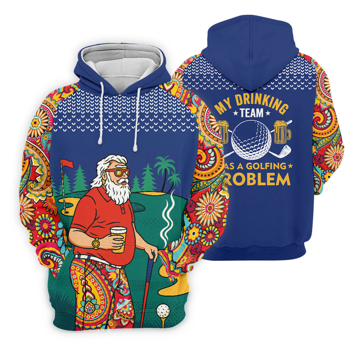 Funny Bearded Golfer Drinking Beer And Smoking Golf Polo, Golf Polo Shirts For Men, Printed Golf Shirts