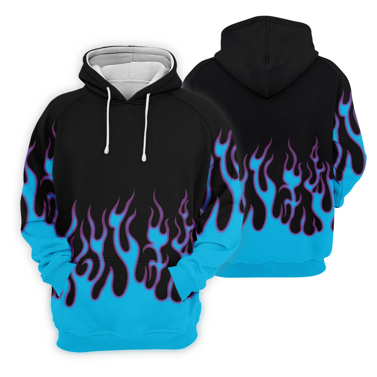 Black Cyan Purple Flame Sleeve Golf Shirt, Women's Golf Tops, Women’s Golf Apparel