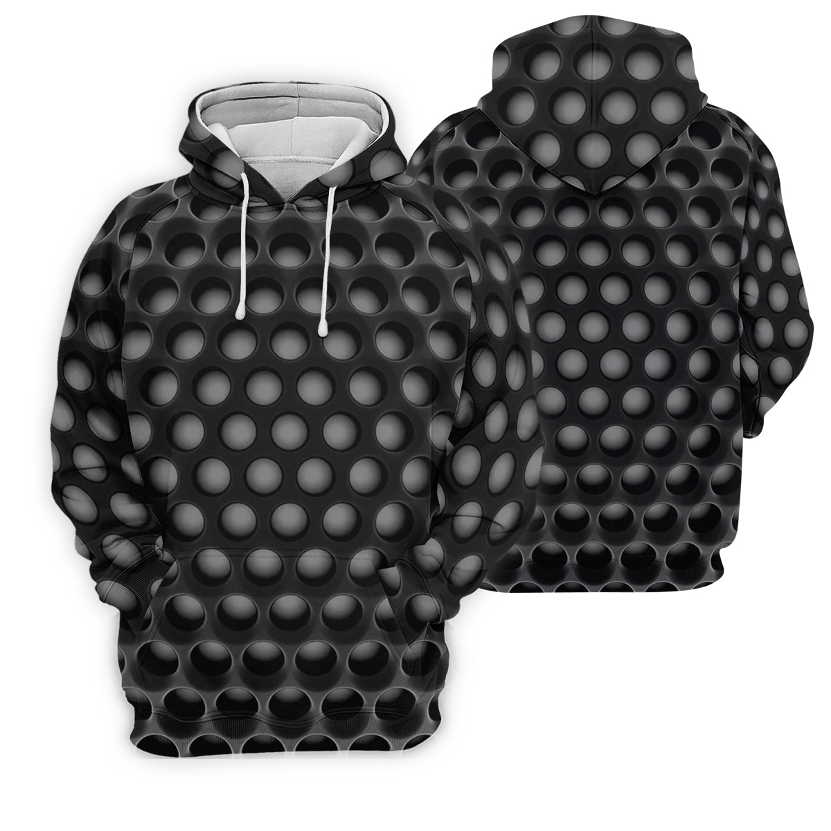 3D Effect Circular Pattern Black Golf Shirt, Cool Golf Outfit, Men's Funny Golf Shirts, Polo ShirtFor Men