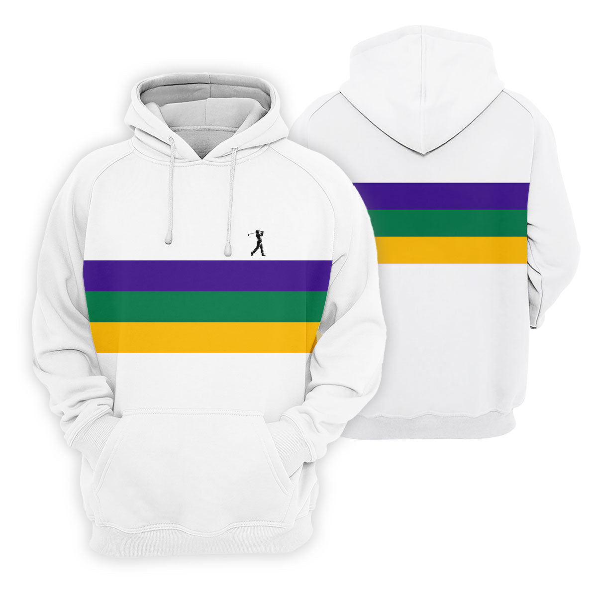 Mardi Gras Purple Green Gold Horizontal Stripes White Golf Shirt, Golf Tops For Men, Polo ShirtFor Men