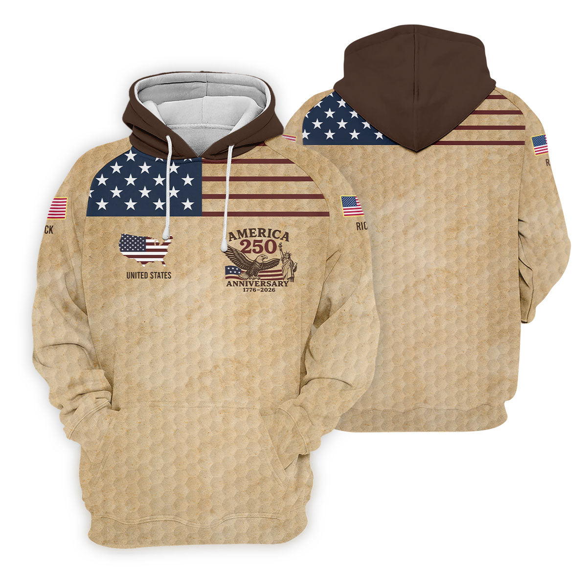 America 250 US Flag Pattern Retro Golf Shirt, Patriotic 4th Of July Golf Shirts For Men