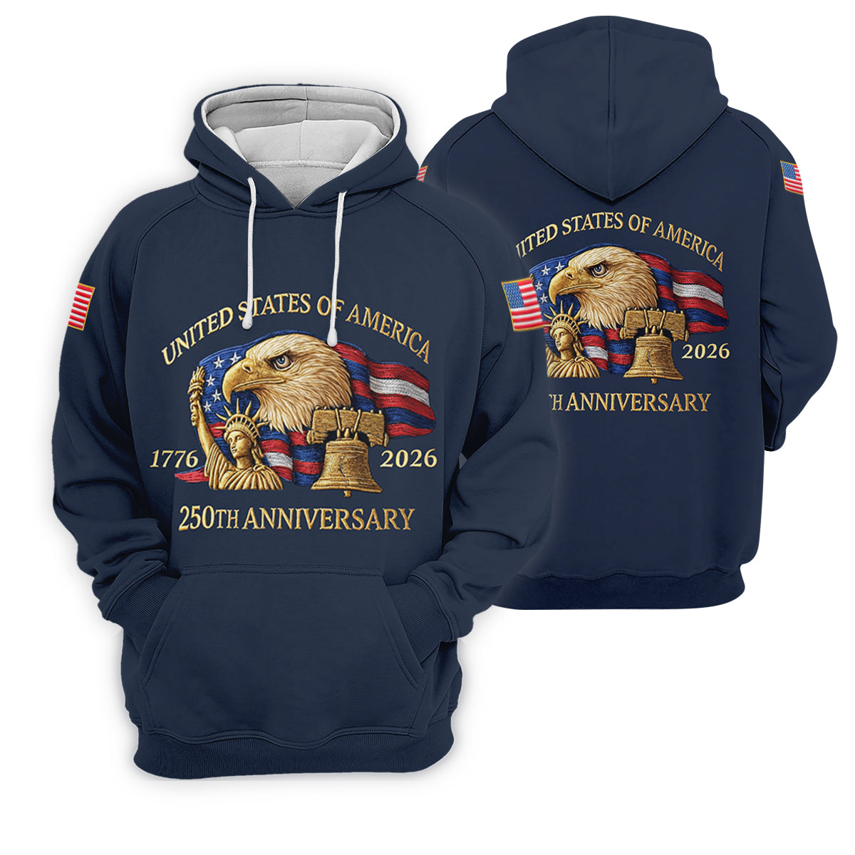 US America 250th Anniversary Patriot Eagle Embroidery Effect Golf Tops For Men, Patriot Golf Shirts For Men