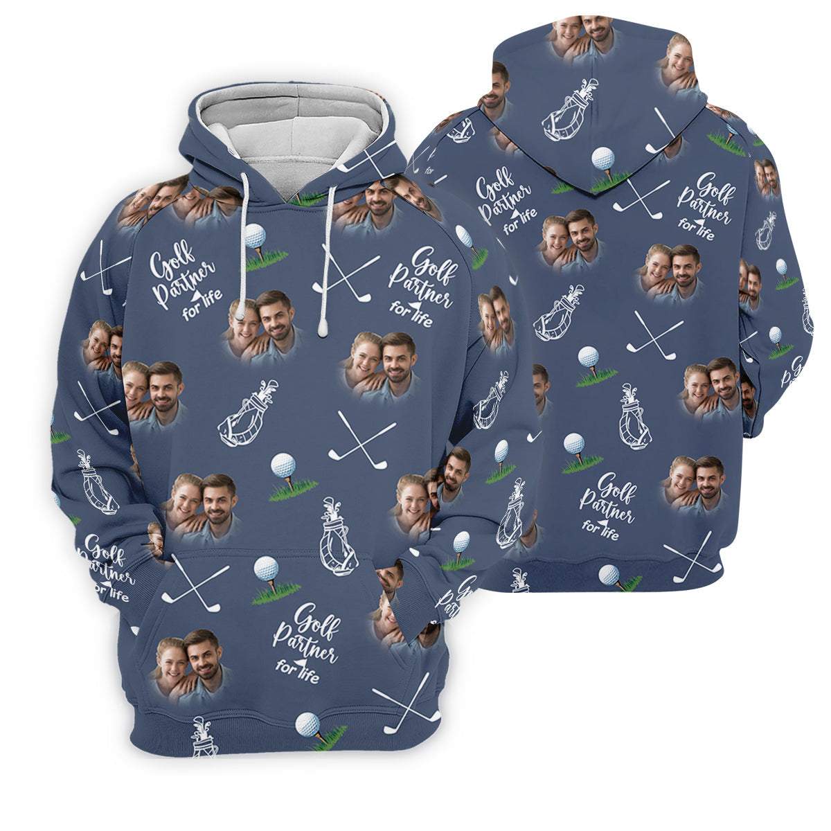Golf Partner For Life Custom Photo Navy Golf Shirt, Valentines Golf Gift, Fun Golf Shirts For Men, Golf Gift For Men