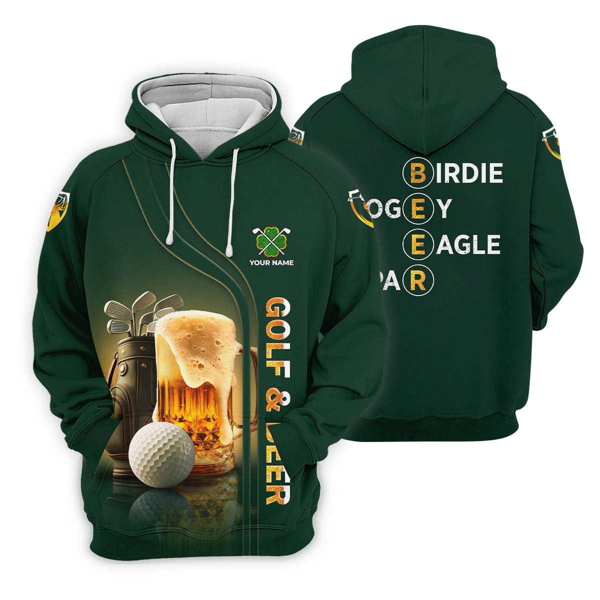 Golf Beer Birdie Bogey Eagle Par St Patrick's Day Green Golf Polos For Men, Golf Shirts For Men, St Patricks Day Golf Shirt