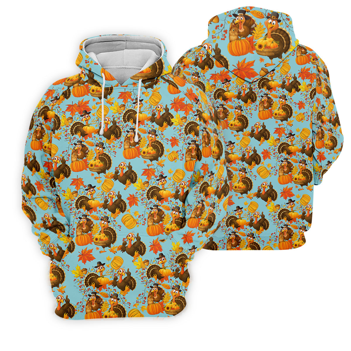 Turkey Pumpkin Thanksgiving Holiday Blue And Orange Polo Shirtor Men, Golf Gift For Men