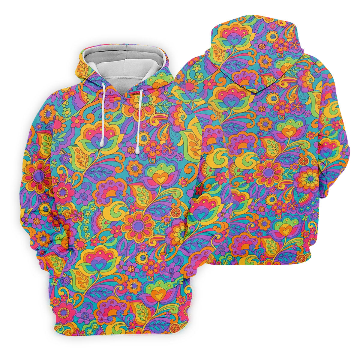 Vintage Psychedelic Floral Pattern Hawaiian Golf Shirt, Women’s Golf Tops, Golf Shirts For Women