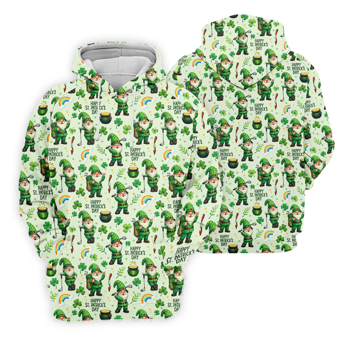 Happy St Patrick's Day Gnomes Shamrock Golf Shirt, Men's Funny Golf Shirts, Golf Shirts For Men