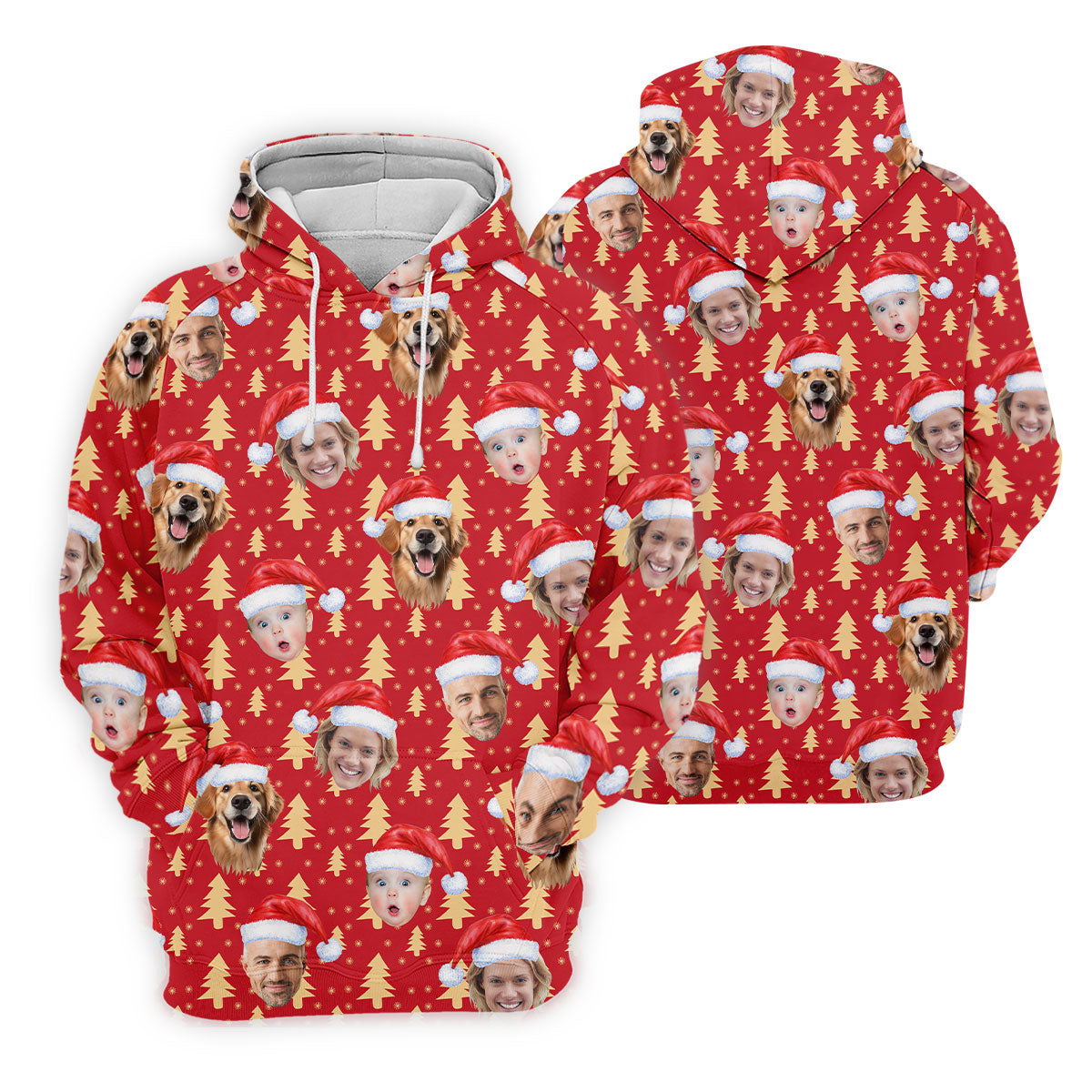 Custom Face Golden Pine Tree Red Golf Shirt, Christmas Golf Shirt, Ladies Golf Shirts, Golf Gifts For Women