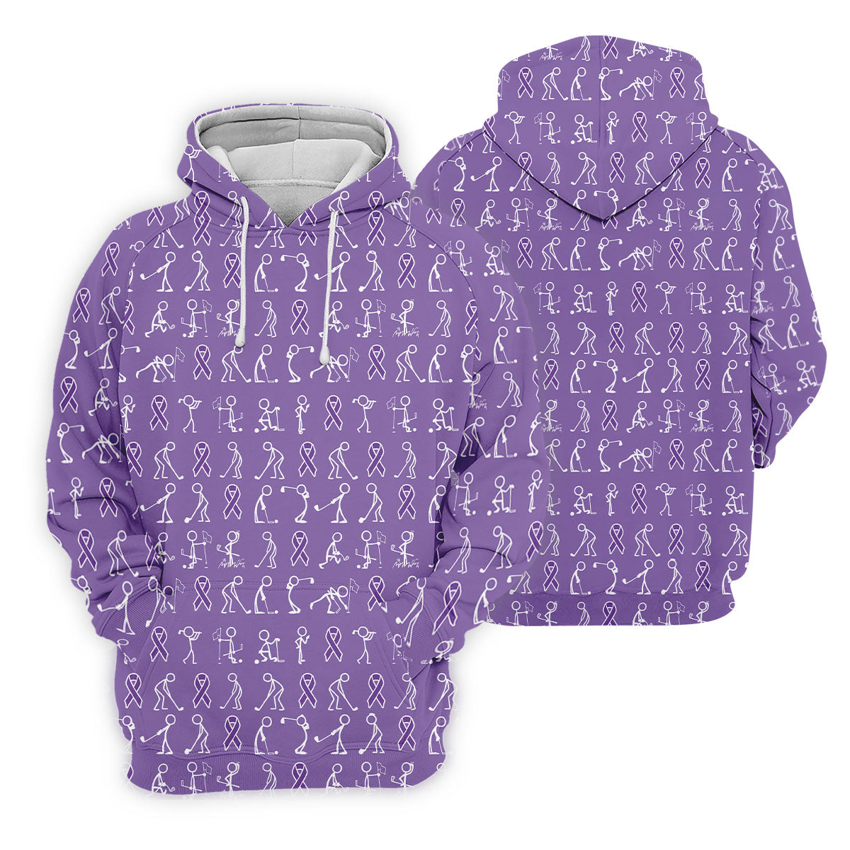 Funny Stick Figure Women's Golf Shirt, Pancreatic Cancer Awareness Shirt, Purple Golf Shirt, Golf Shirts For Women