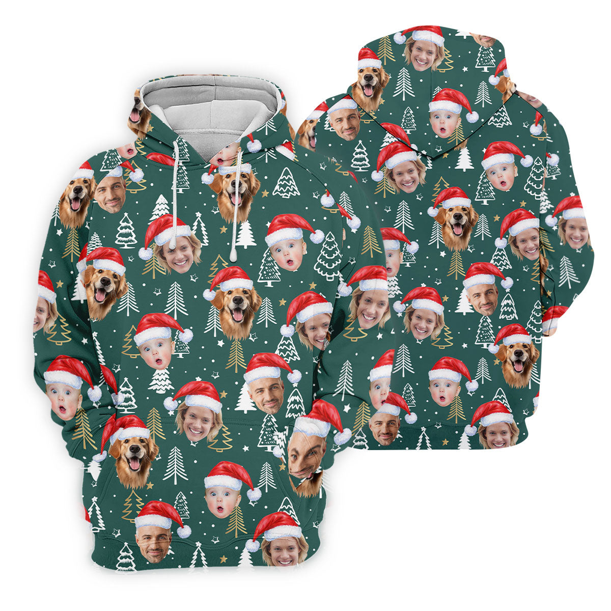 Custom Face Pine Tree Pattern Dark Green Christmas Golf Shirt, Ladies Golf Shirts, Golf Gifts For Women
