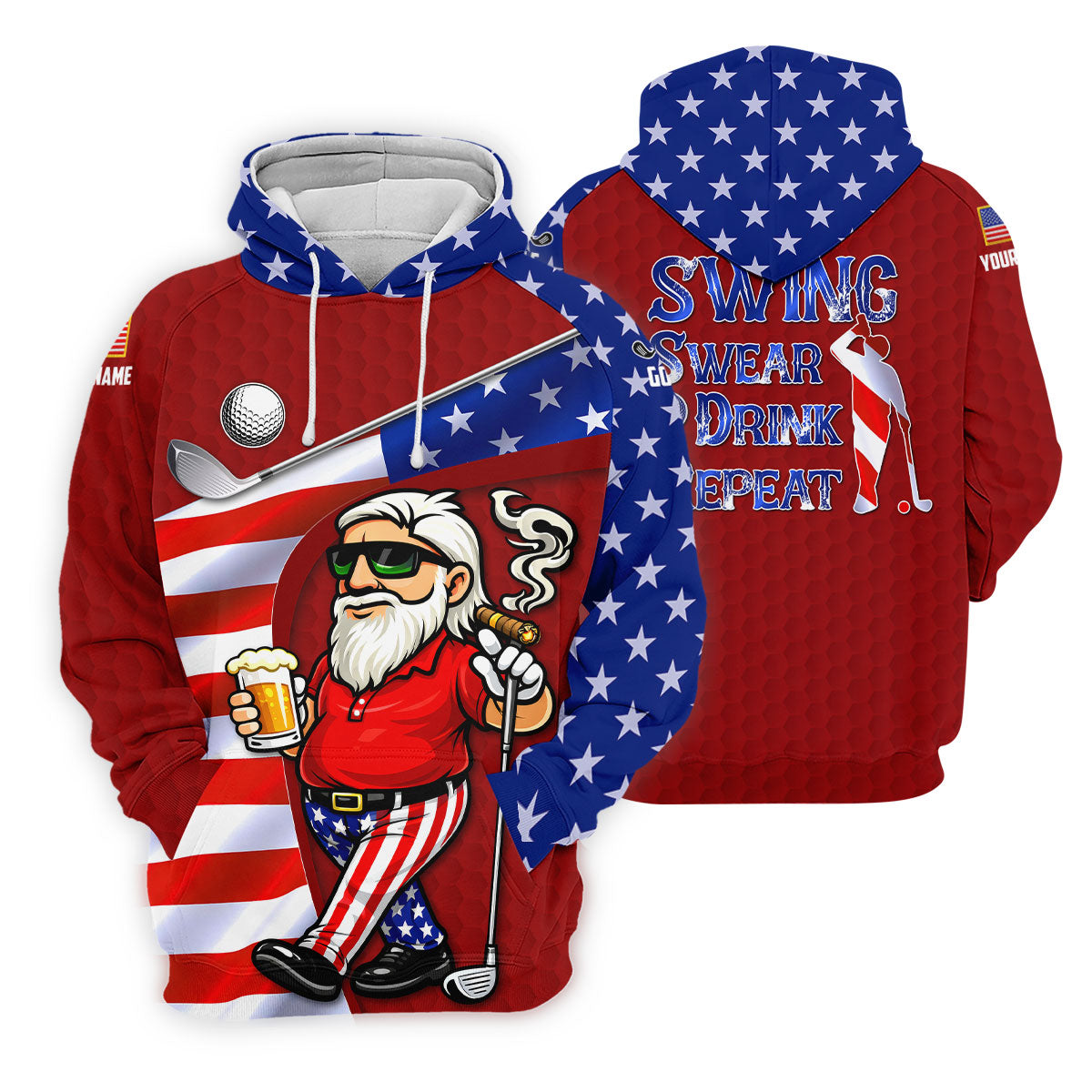 Swing Swear Drink Repeat Golf And Beer Patriotic Man 4th Of July Red Golf Shirt, 250 Years Golf Shirts For Men