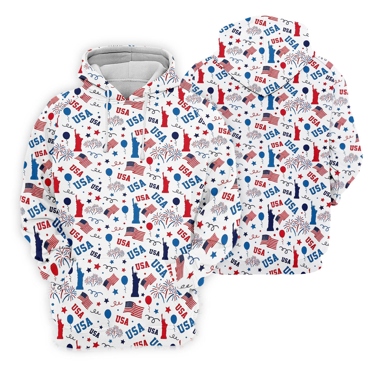 USA Red White Blue Seamless Pattern White Golf Shirt, 250th Anniversary Patriotic 4th Of July Golf Shirts For Men
