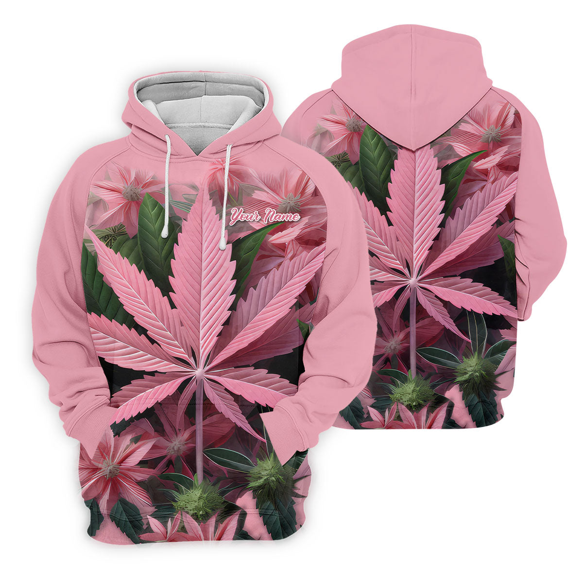 Pink Marijuana Leaf Men's Golf Shirt, Funny Weed Golf Shirt, Custom Mens Golf Shirt