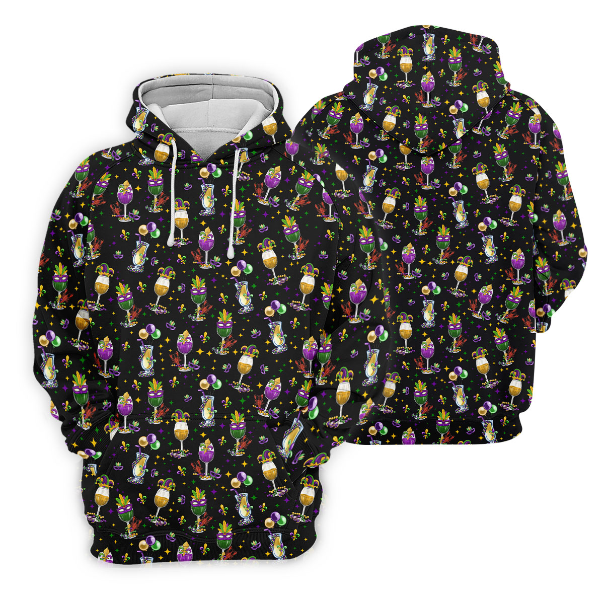 Mardi Gras Wine Glass Beaded Garland Fleur De Lis Black Golf Shirt, Women's Golf Tops, Ladies Golf Polos