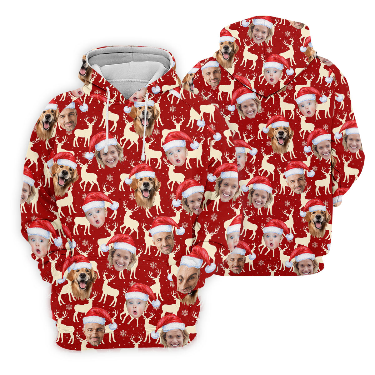 Custom Face Reindeer Pattern Beige And Red Christmas Golf Shirt, Ladies Golf Shirts, Golf Gifts For Women