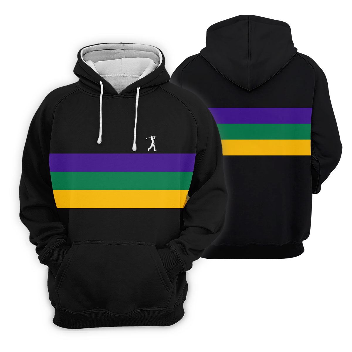 Mardi Gras Purple Green Gold Horizontal Stripes Black Golf Shirt, Women's Golf Shirts, Ladies Golf Polos