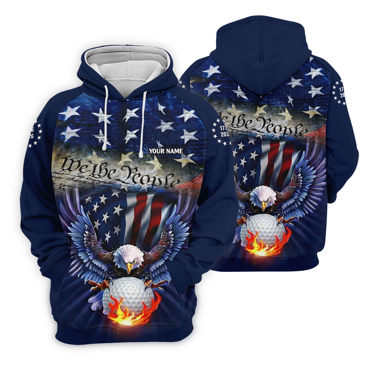 We The People Eagle Golf Ball 250th Anniversary USA 1776-2026 Golf Tops For Men, 4th Of July Golf Shirts For Men