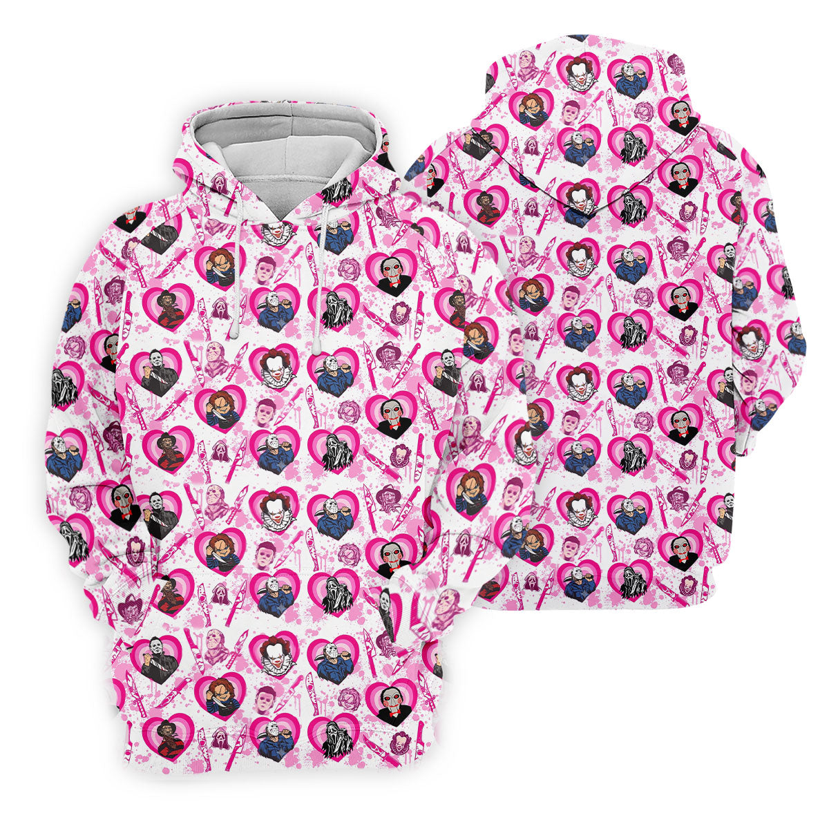 Pink Horror Character Pattern Golf Polo Shirt for Men Halloween Golf Apparel Printed Golf Shirts