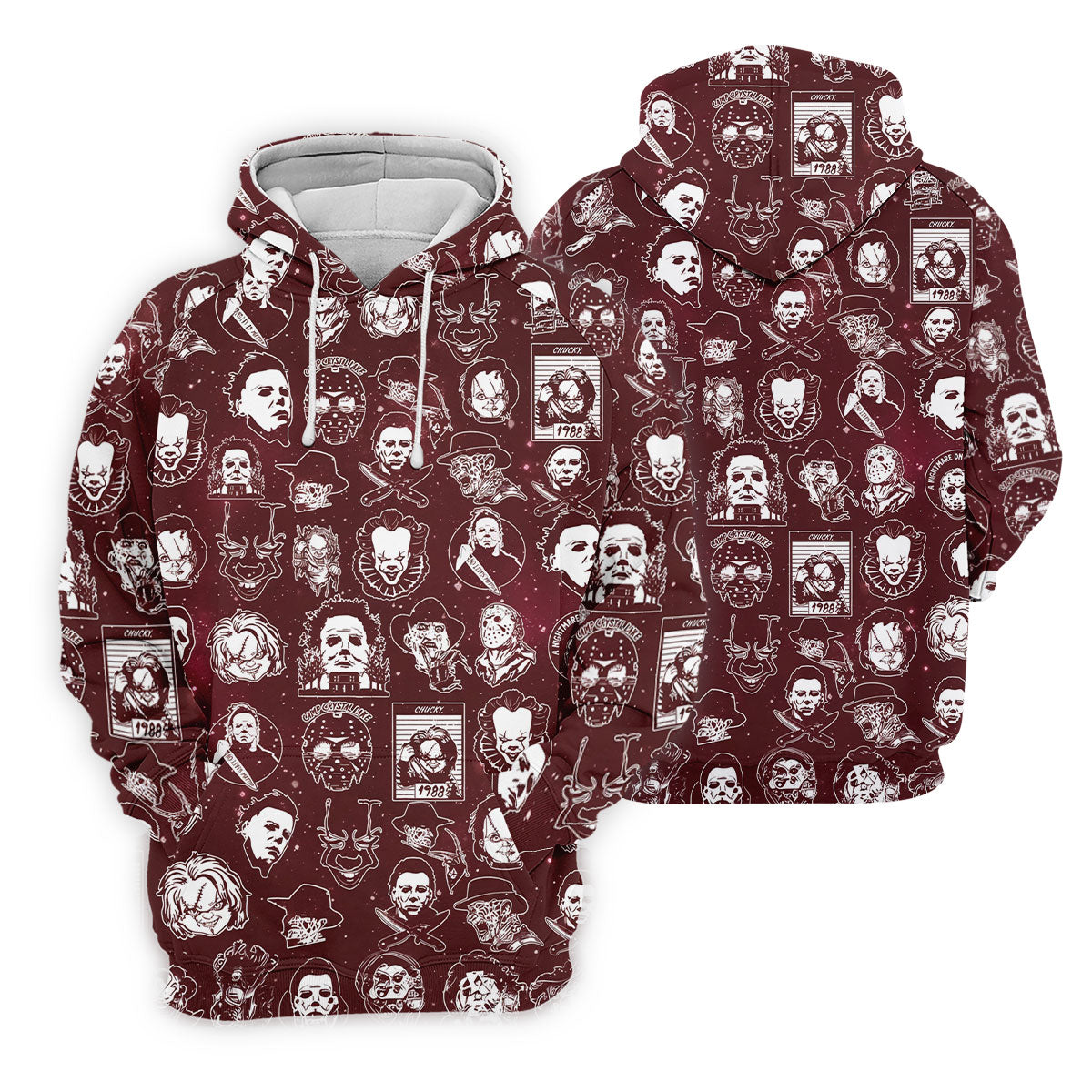 Vintage Halloween Horror Character Pattern Golf Shirt, Women's Golf Polo, Printed Golf Shirt