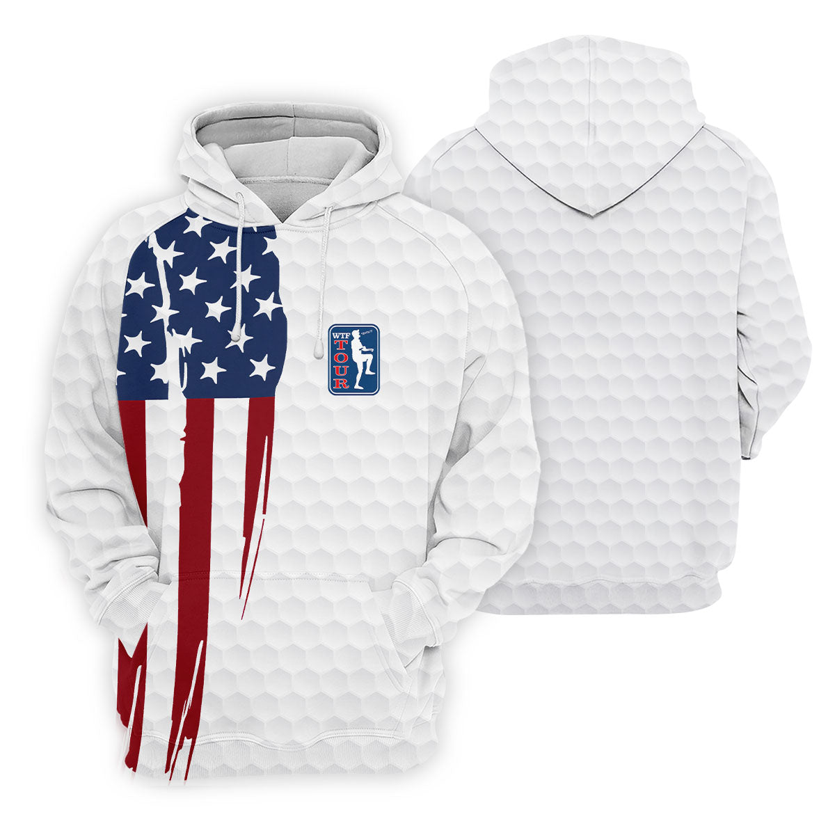 Golf Ball Pattern WTF Tour US Flag 4th Of July Patriotic Golf Shirt, 250th Anniversary Polo ShirtFor Men