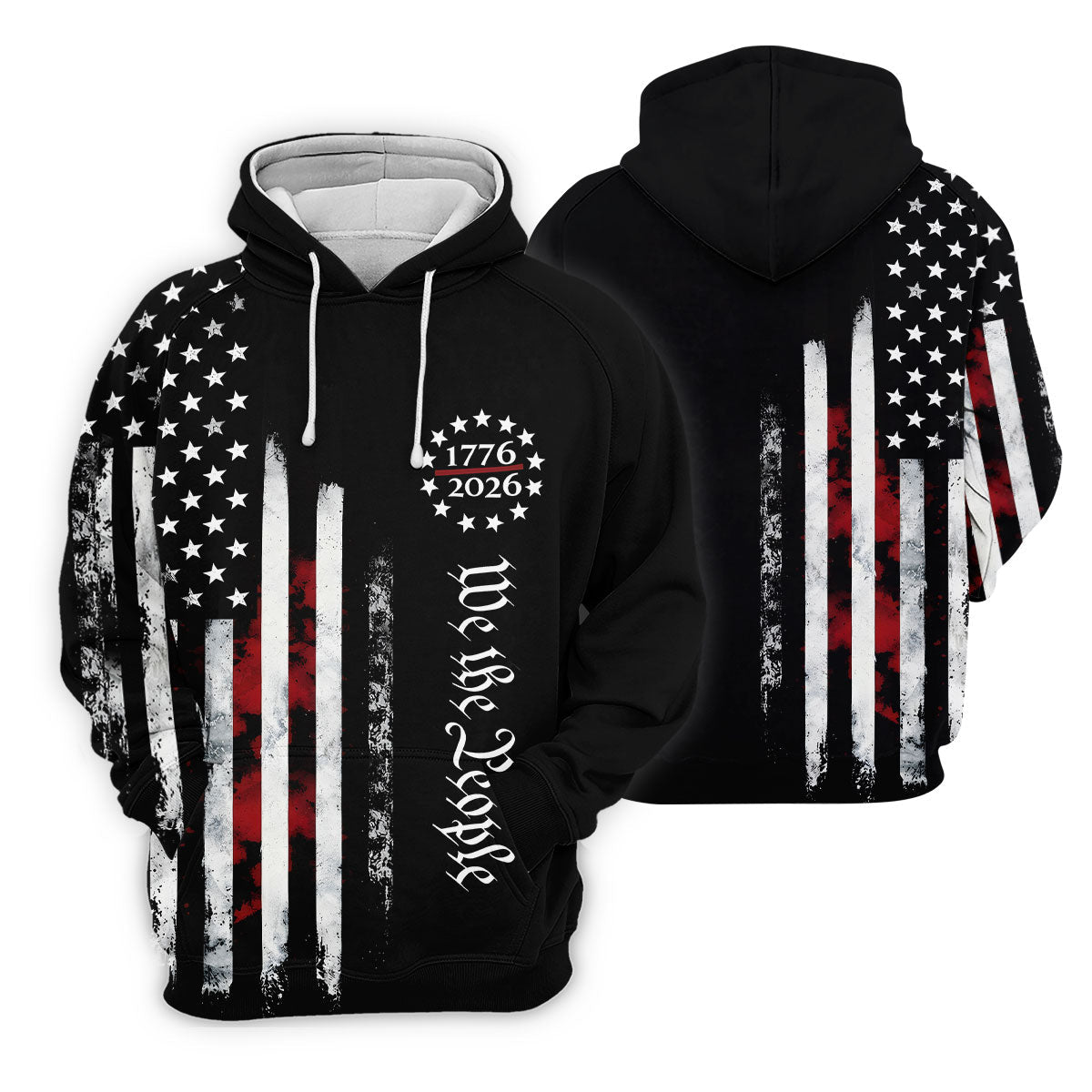 We The People Distressed Flag Patriotic Black Golf Shirt, 250 Years 4th Of July Golf Shirts For Men
