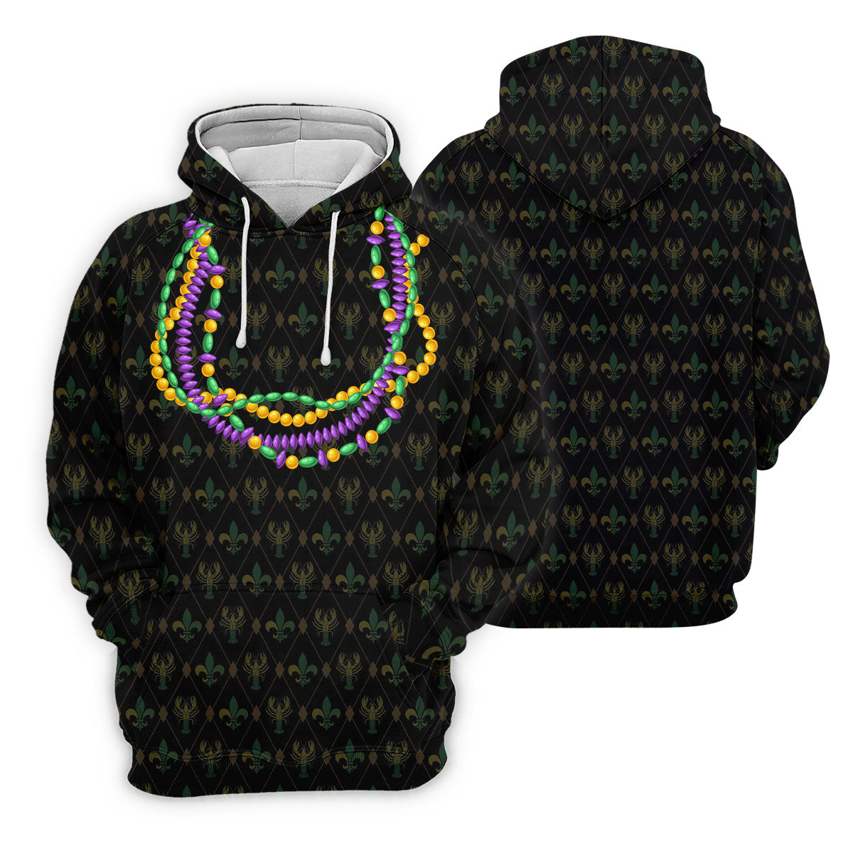 Mardi Gras Beads Chain Crawfish Fleur De Lis Black Golf Shirt, Polo ShirtFor Men, Golf Shirts For Men