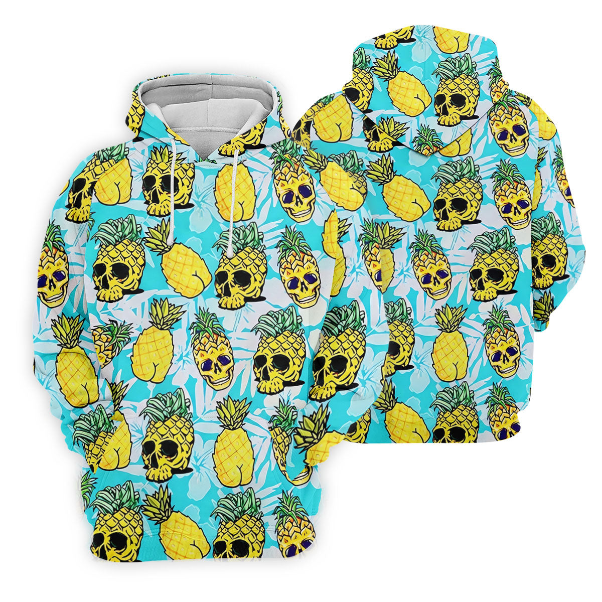Tropical Pineapple Skull Pattern Golf Shirt, Mens Golf Shirts, Hawaiian Golf Shirt, Golf Apparel For Men