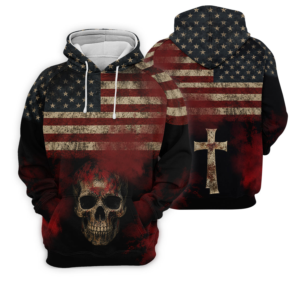 Cool Skull Faith Cross Distressed US Flag 4th Of July Golf Shirt, 250 Years Polo Shirtor Men