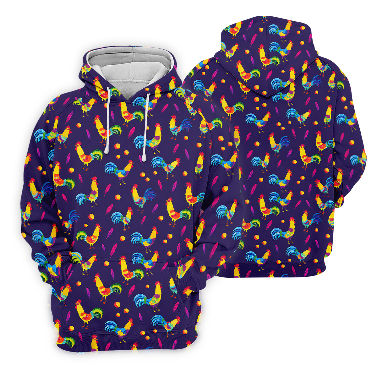 Retro Rooster Golf Shirt, Colorful Country Pattern Polo, Polo Shirts For Men