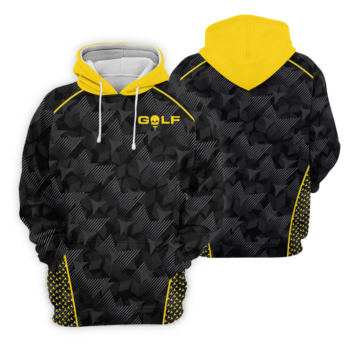 Abstract Triangle Black Yellow Golf Tops For Men, Father's Day Golf Gift, Polo Shirtor Men