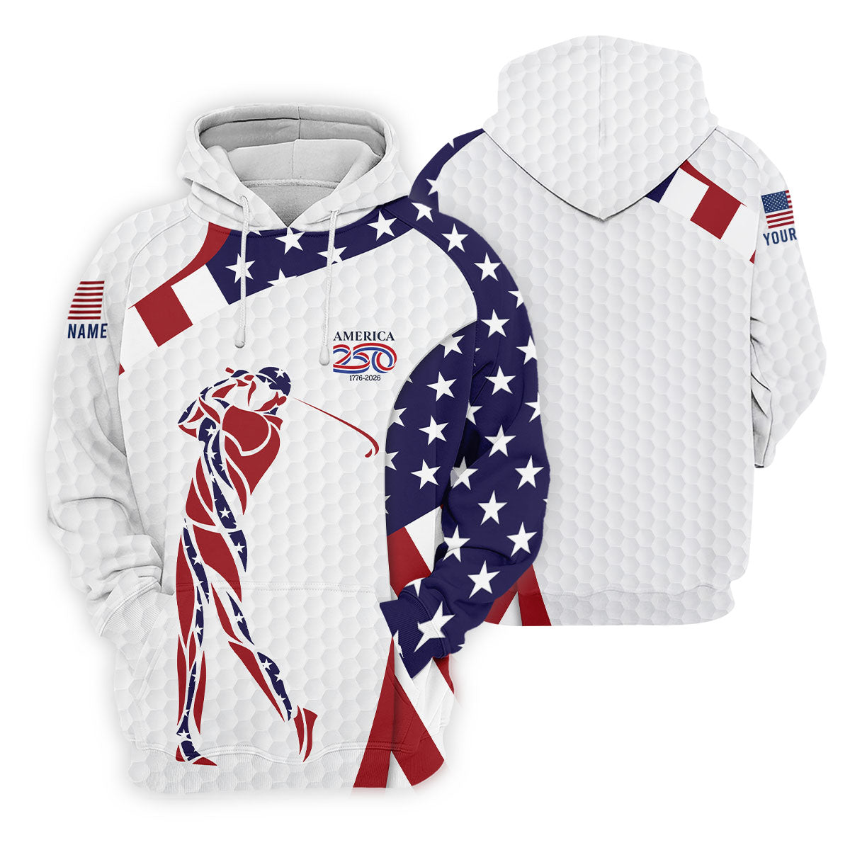 America 250 Golfer Pose Golf Ball Pattern 4th Of July Golf Shirt, Patriotic Golf Shirt, Golf Shirts For Men