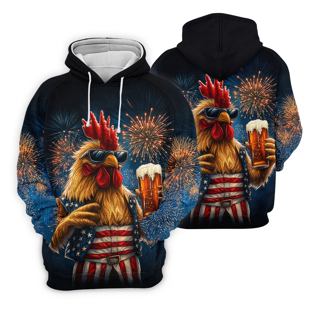 Rooster Beer USA Patriotic Hawaiian Golf Shirt, 250th Anniversary Tropical Vibe Men's Golf Shirt