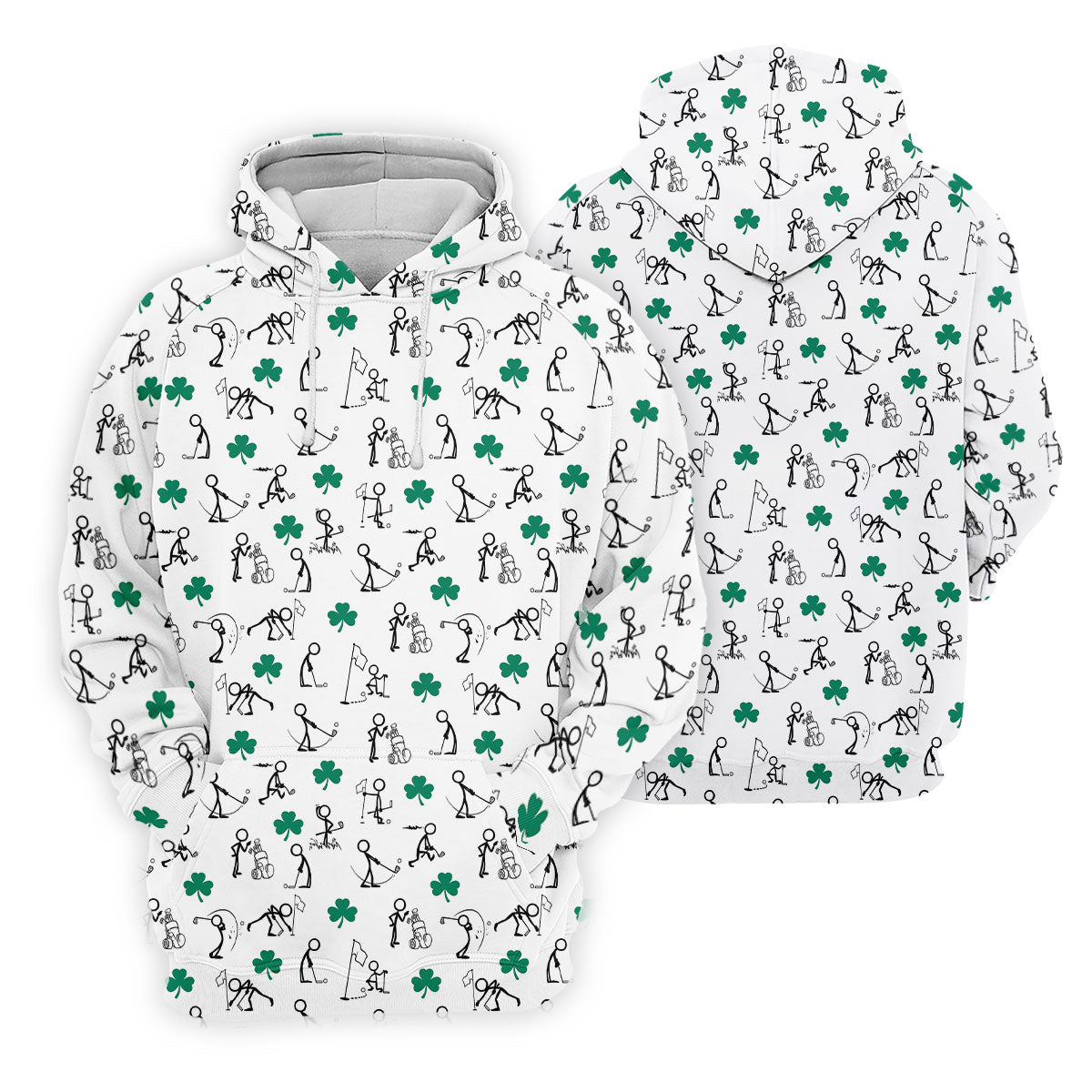 Stick Figure Golf Pose St Patrick's Day Shamrock White Golf Shirt, Polo ShirtFor Men, Golf Shirts For Men