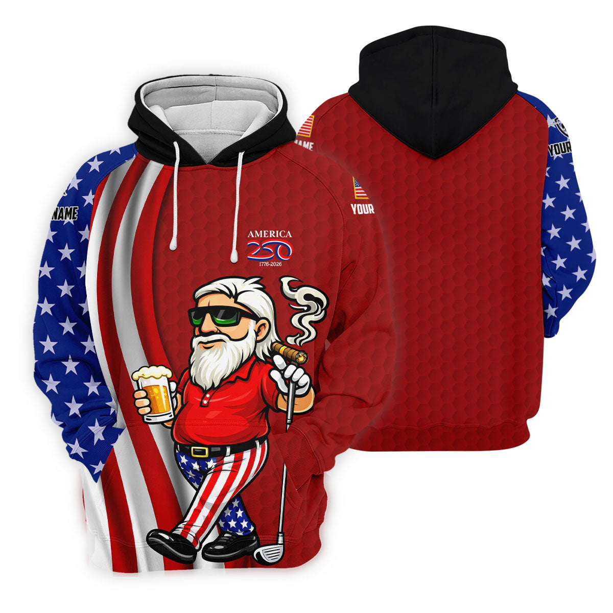 America 250 Patriotic Man 4th Of July Red Golf Shirt, Golf And Beer Golf Shirts For Men
