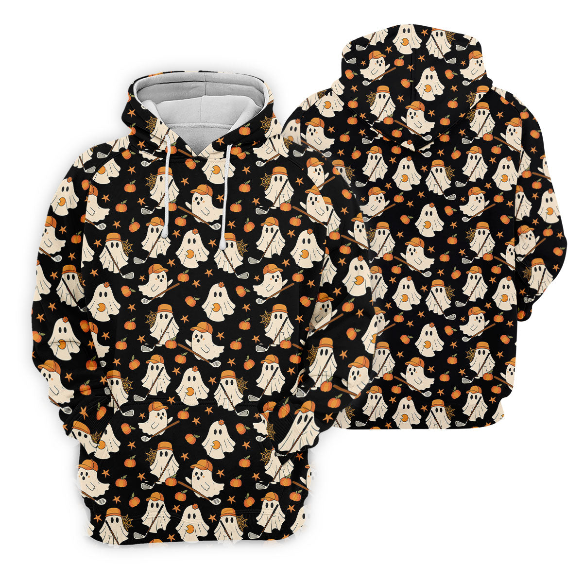 Boo Ghost Cute Pumpkin Halloween Black Golf Shirt, Halloween Gift Idea, Polo ShirtFor Men