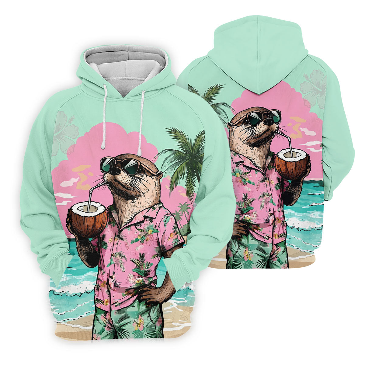 Funny Otter Tropical Summer Hawaiian Golf Shirt, Polo Shirtor Men, Golfing Apparel