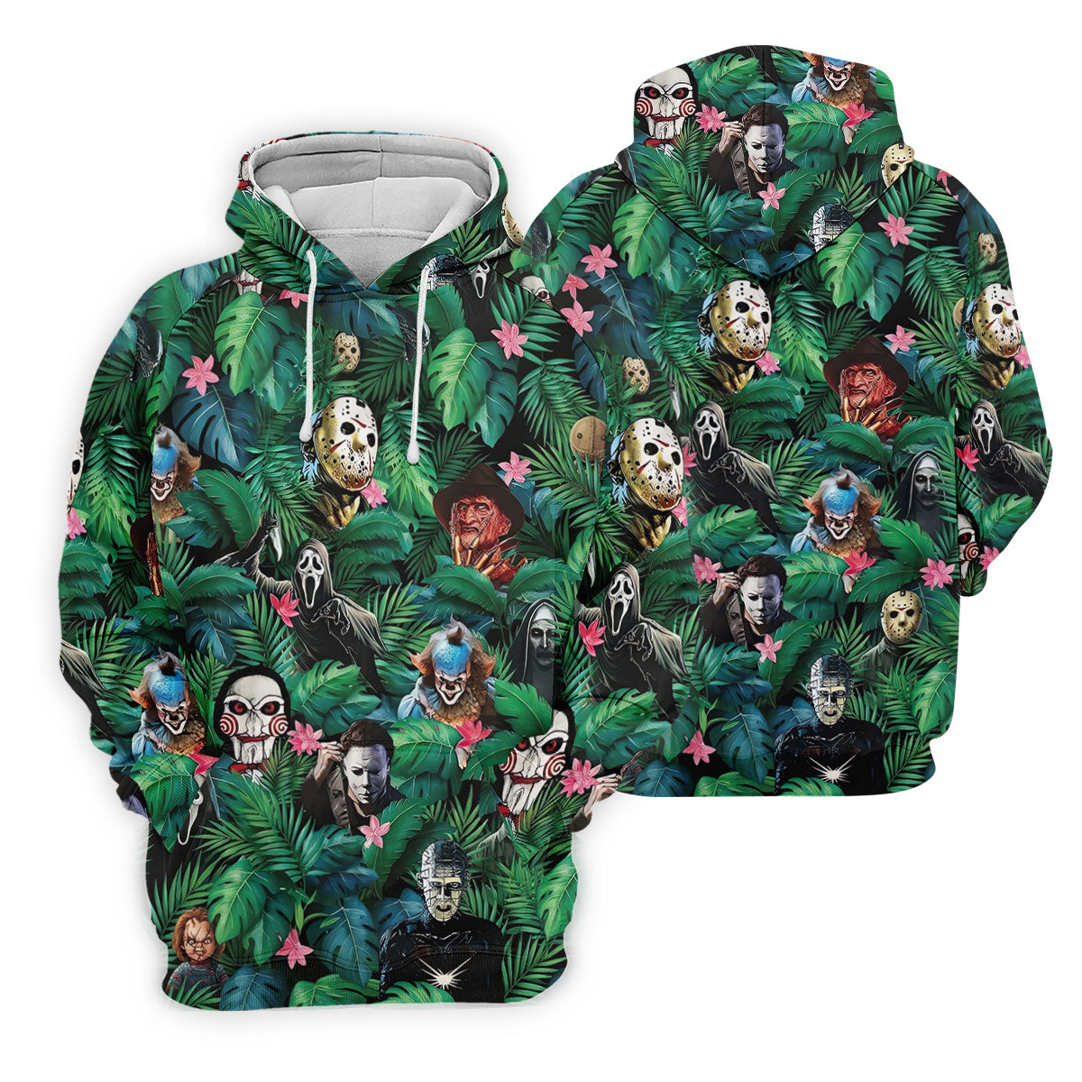 Tropical Horror Character Pattern Golf Polo Shirt, Mens Golf Shirts, Hawaiian Golf Shirt