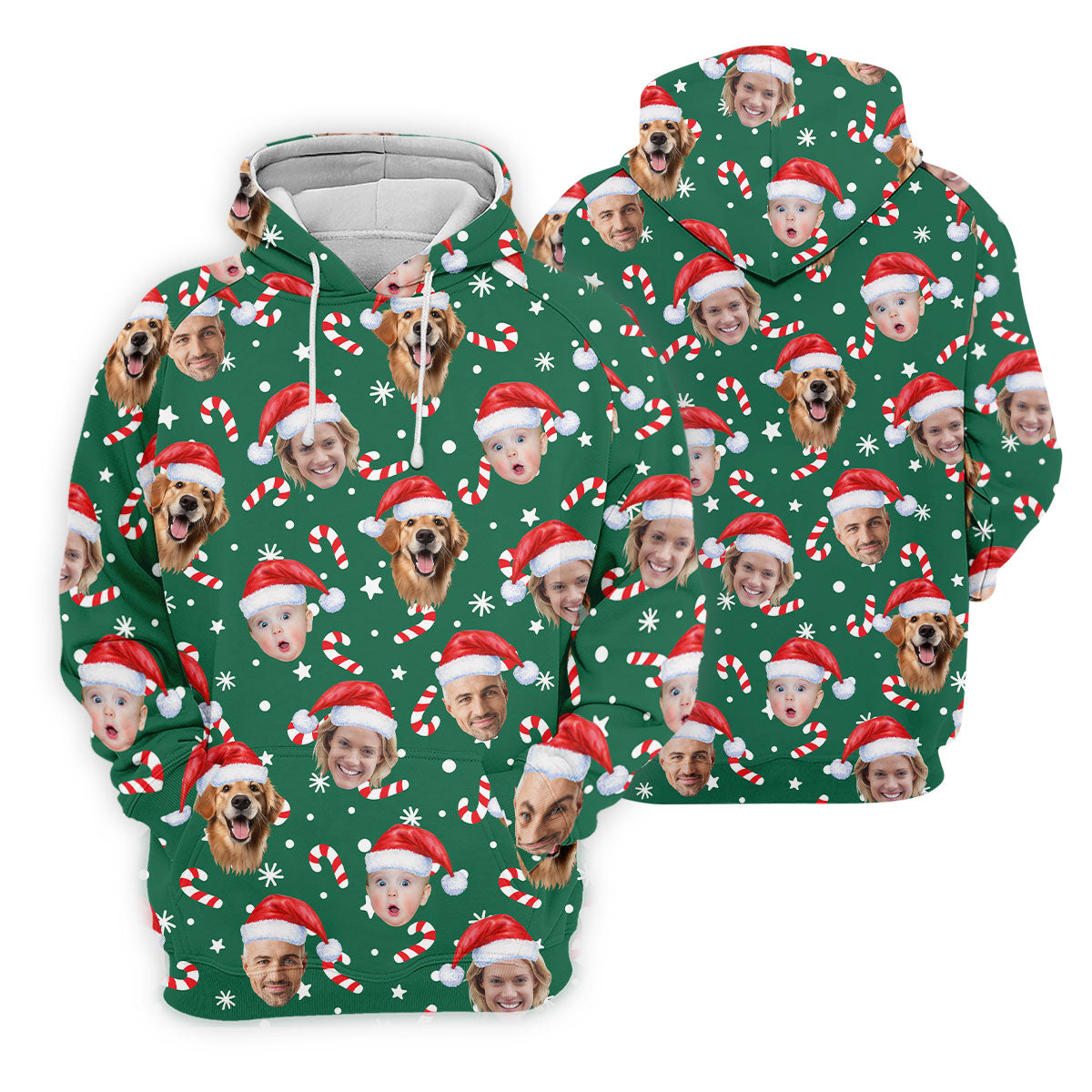 Custom Face Candy Cane Pattern Green Golf Shirt, Christmas Golf Shirt, Women's Golf Tops, Ladies Golf Shirts