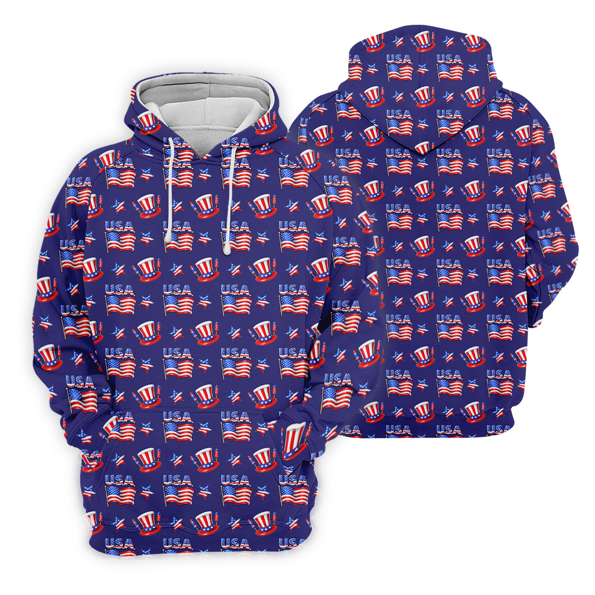 Waving Flags Uncle Sam Hats Seamless Pattern 250th Anniversary Golf Shirts For Men, Patriotic Golf Shirt