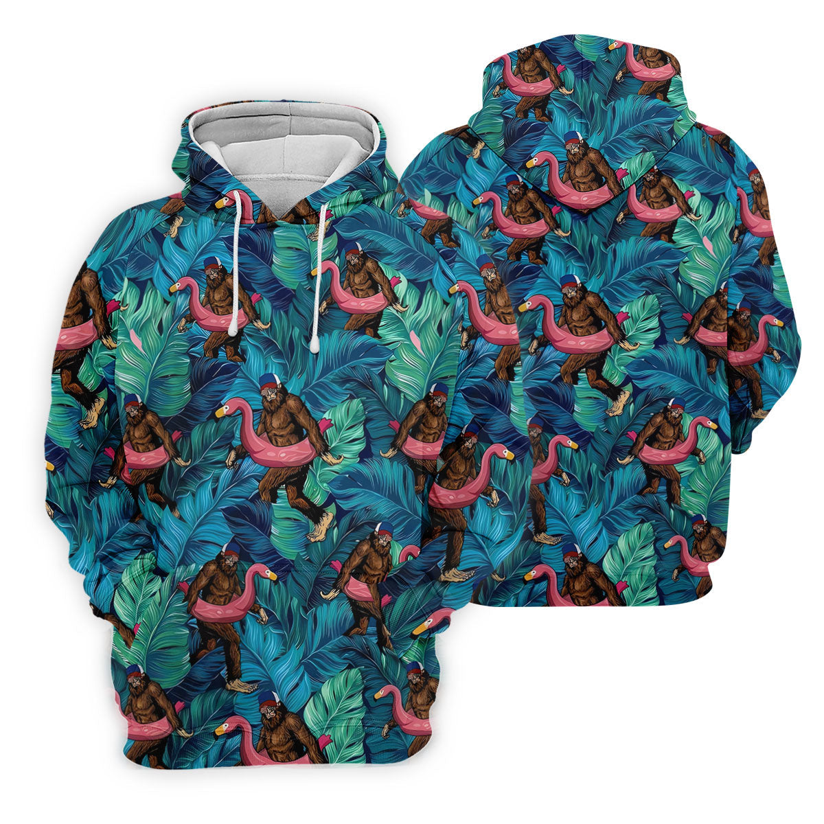 Bigfoot Flamingo Float Tropical Golf Polo Shirt, Hawaiian Golf Shirt, Mens Golf Polo