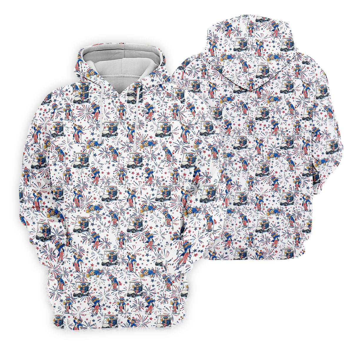 Patriotic Theme Golf And Beer Funny 4th Of July Golf Shirt, 250 Years Seamless Pattern Golf Shirts For Men