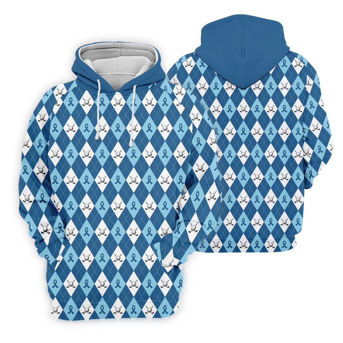 Prostate Cancer Blue And White Argyle Pattern Golf Tops For Men, Cancer Survivor Shirt, Cancer Awareness Shirt